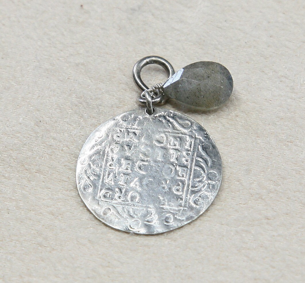 vtg Sterling silver handmade pendant, Mexico 925 tag w/ teardrop labradorite
