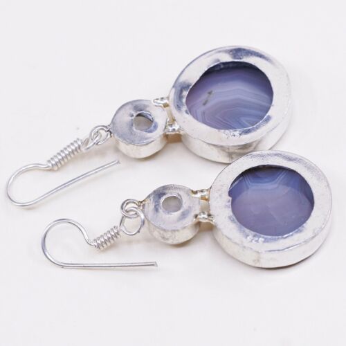 Vtg Sterling Silver handmade Earrings, 925 W/ Lace Agate N Moonstone Dangles