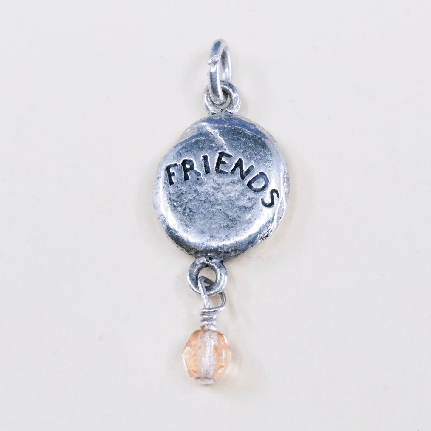 Vintage DV sterling silver Nugget charm, 925 pendant with “friends” embossed