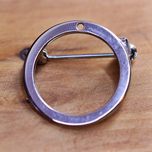 Vintage modern handmade sterling 925 silver circle brooch