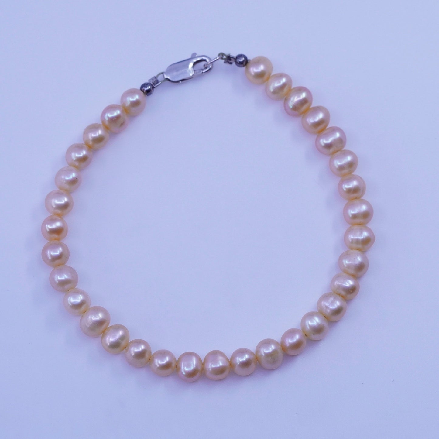 8”, vintage Sterling 925 silver bracelet with freshwater pearl