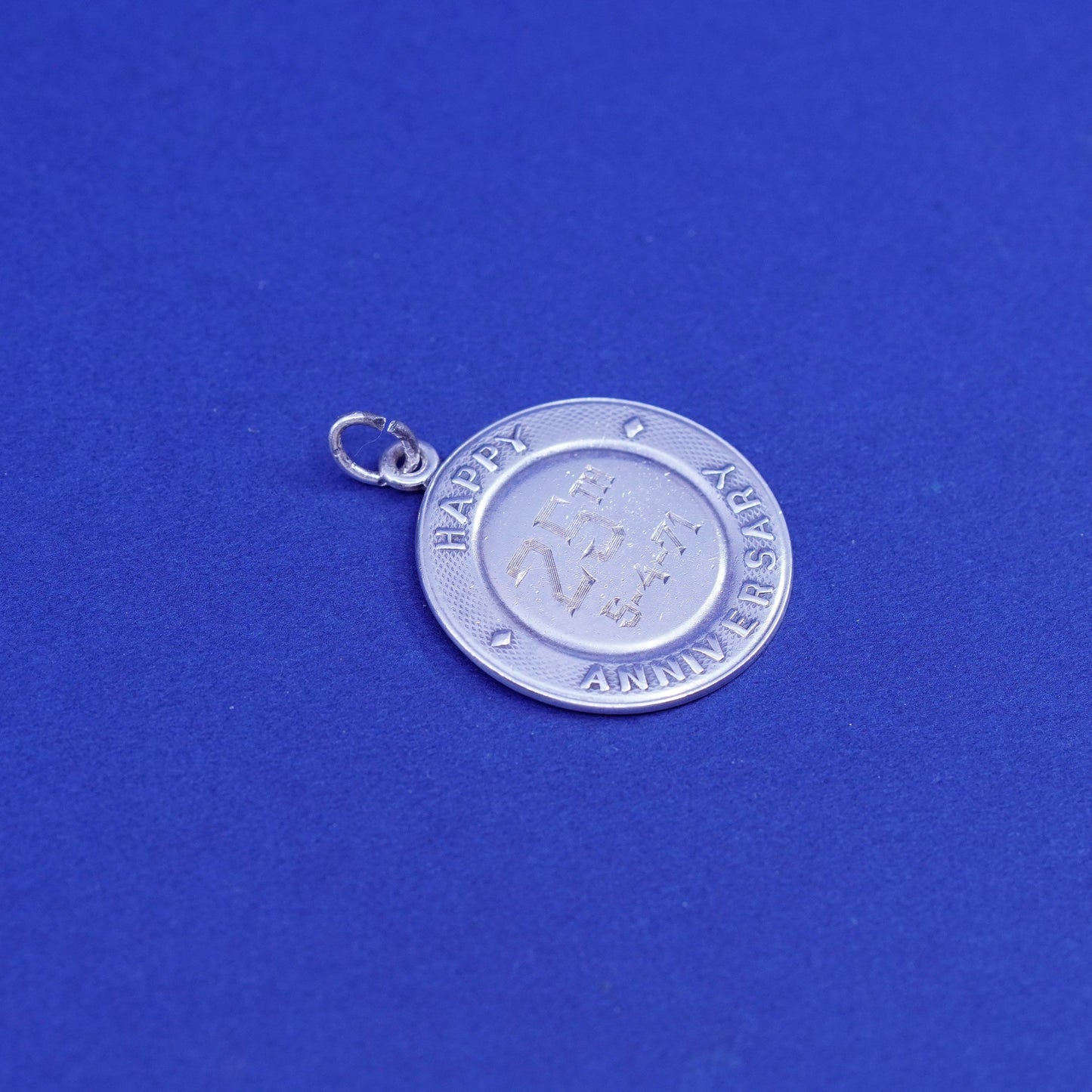 Vintage sterling silver handmade pendant, anniversary 925 charm Embossed “25”