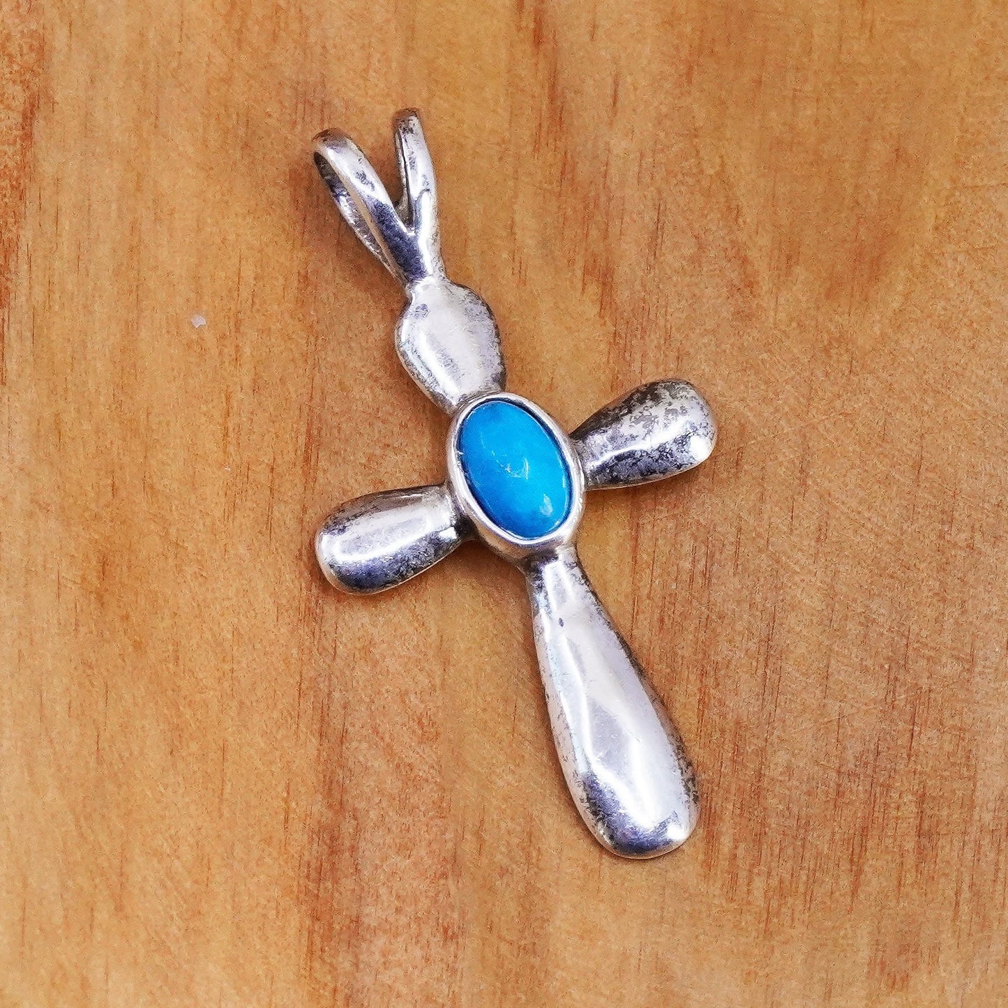 Vintage Avon Sterling silver handmade pendant, 925 cross with turquoise inlay
