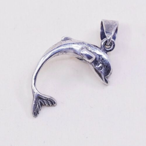 Vintage Sterling Silver Dolphin Pendant, Solid 925 Silver Charm, Stamped 925