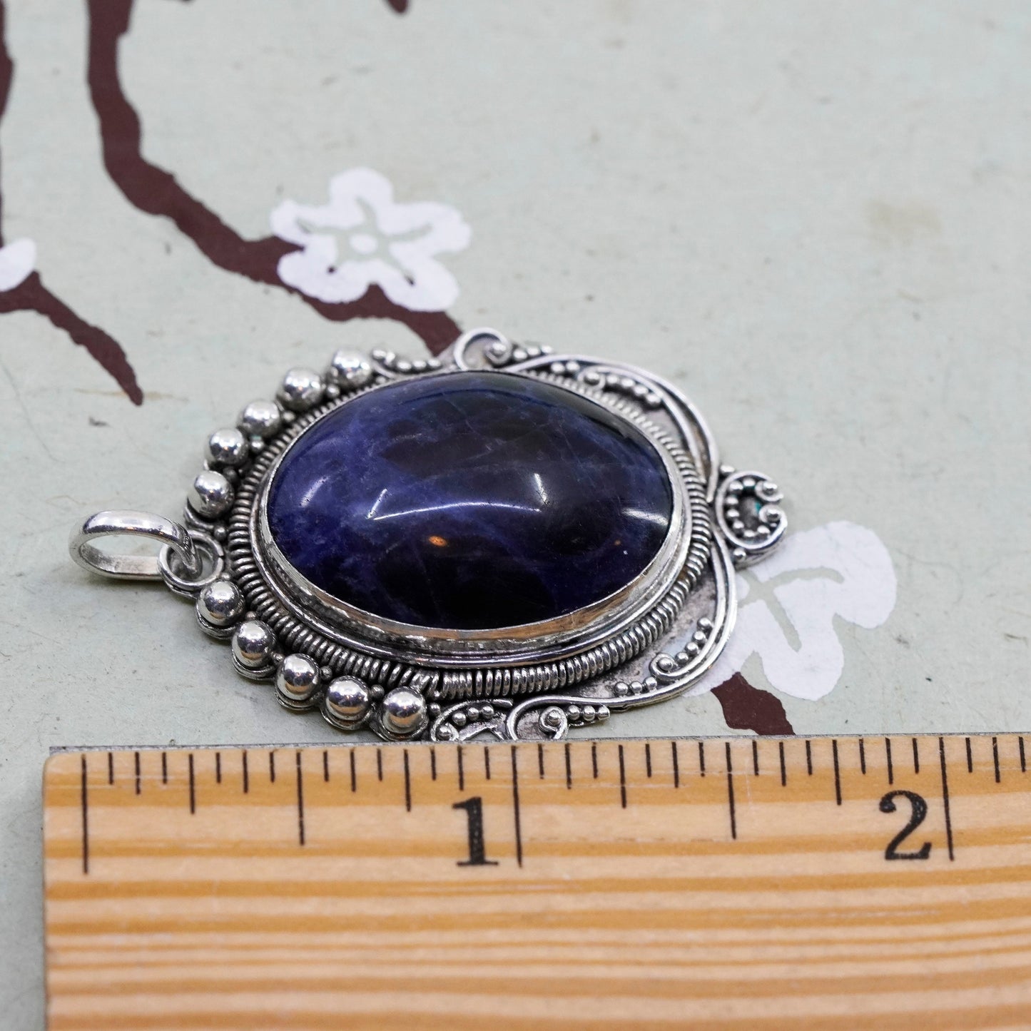 Native American sterling 925 silver handmade pendant with sodalite and beads