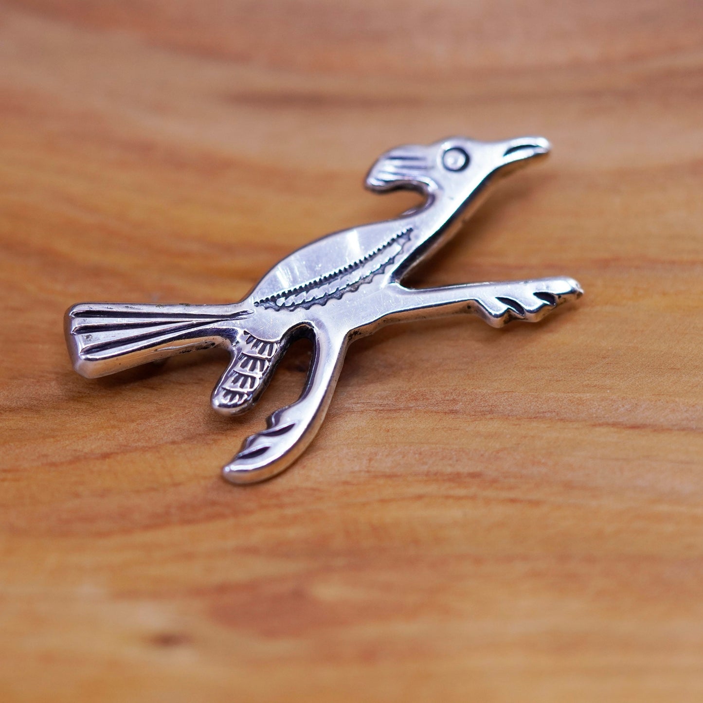 Vintage Native American handmade sterling 925 silver road runner bird brooch