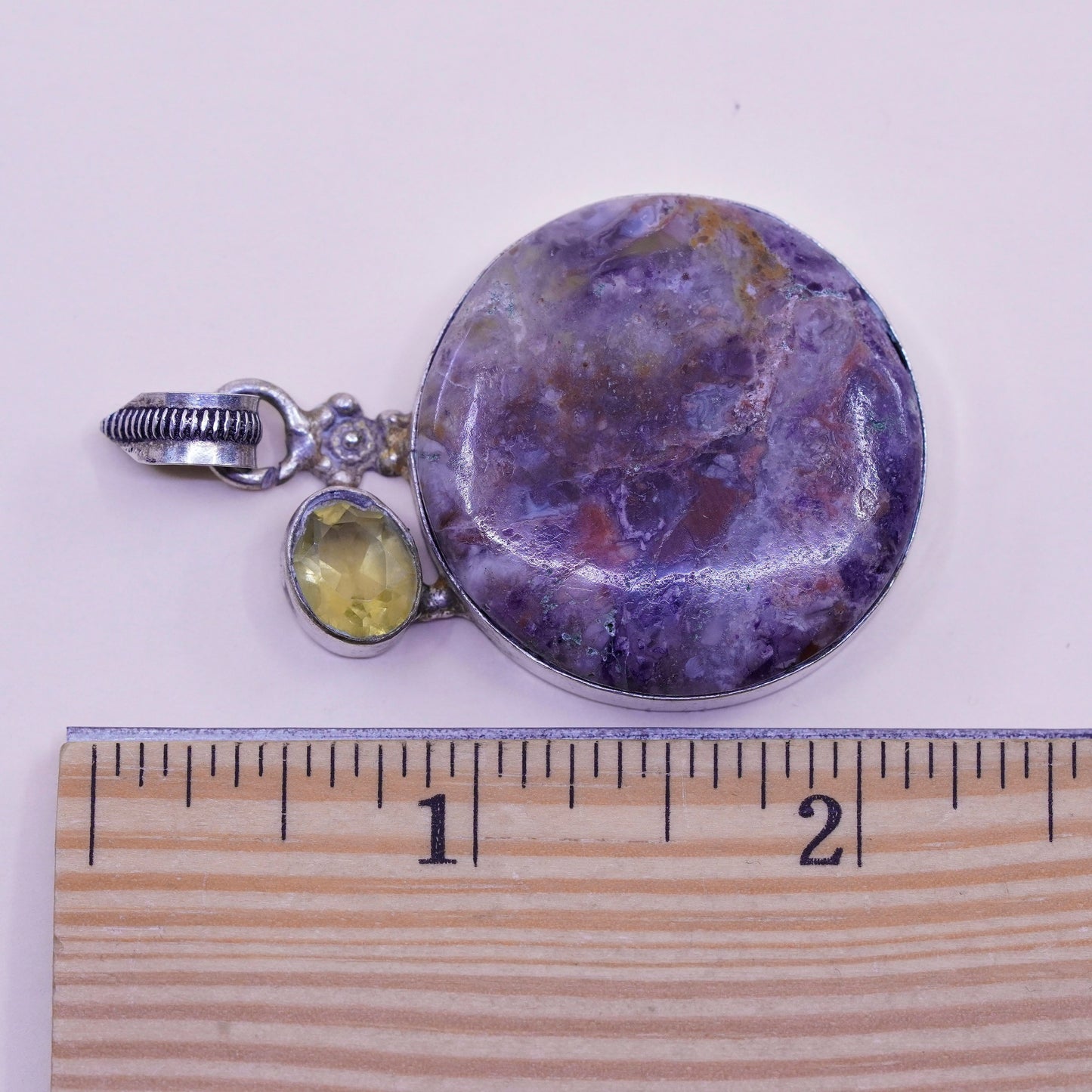 Vintage sterling 925 silver handmade pendant with agate and citrine