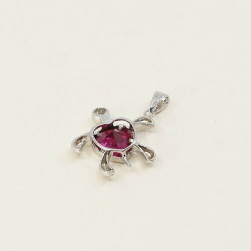 Vtg Sterling Silver Handmade turtle Pendant W/ Red Cz inlay, stamped 925