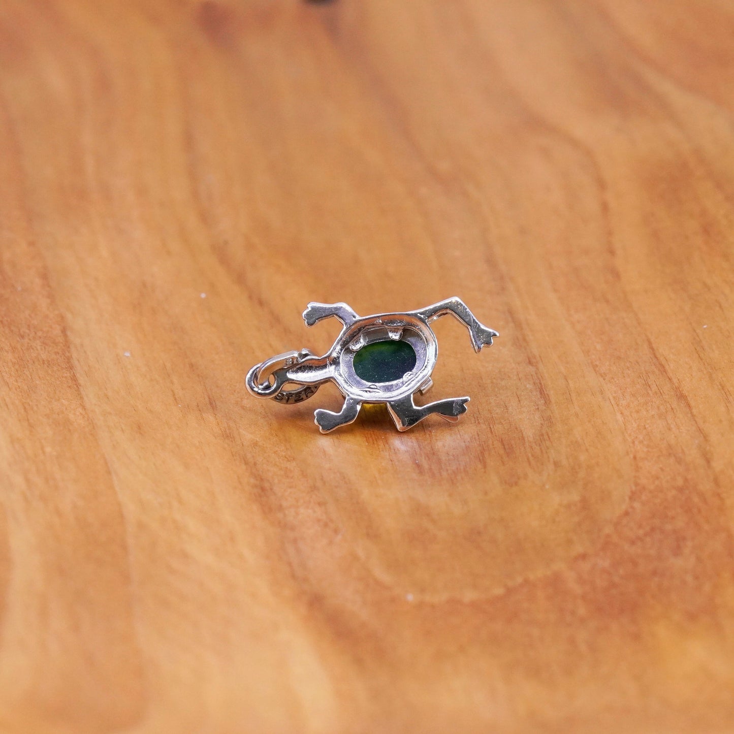 Vintage Sterling silver handmade charm, 925 foiled glass frog