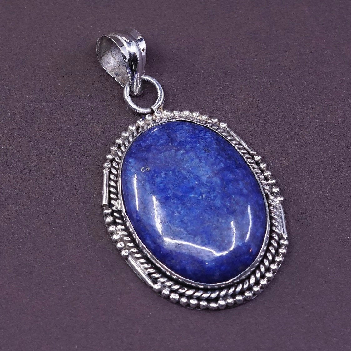 vtg Sterling silver handmade pendant, southwestern 925 w/ lapis lazuli N beads