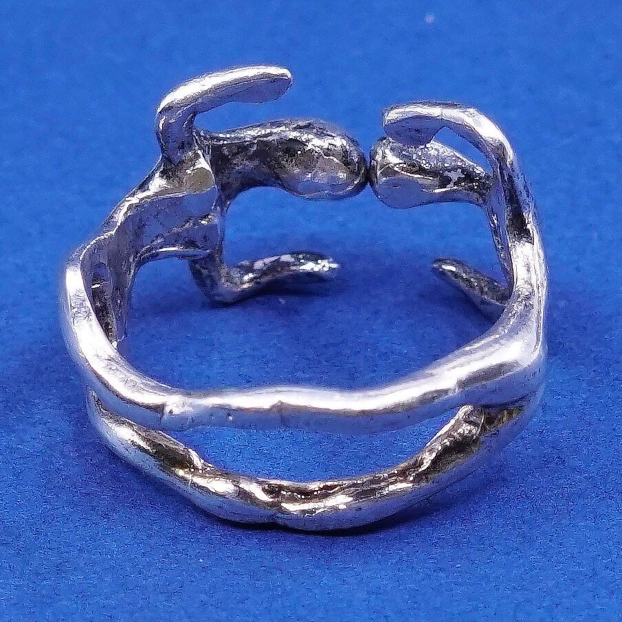 Size 3.75, vtg sterling silver handmade ring, 925 lover, couple wrapping ring