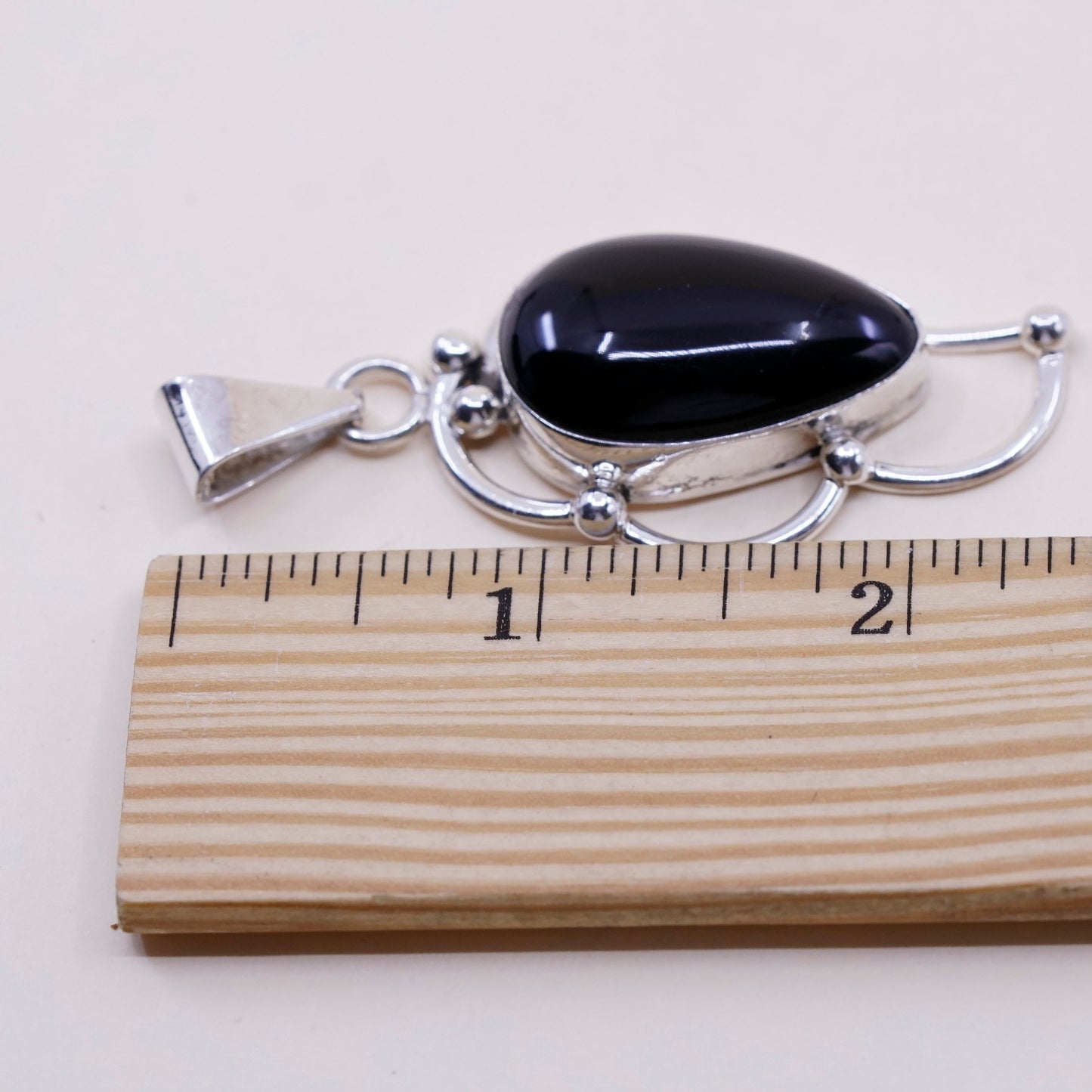 Mexico handmade sterling 925 silver pendant with teardrop black onyx