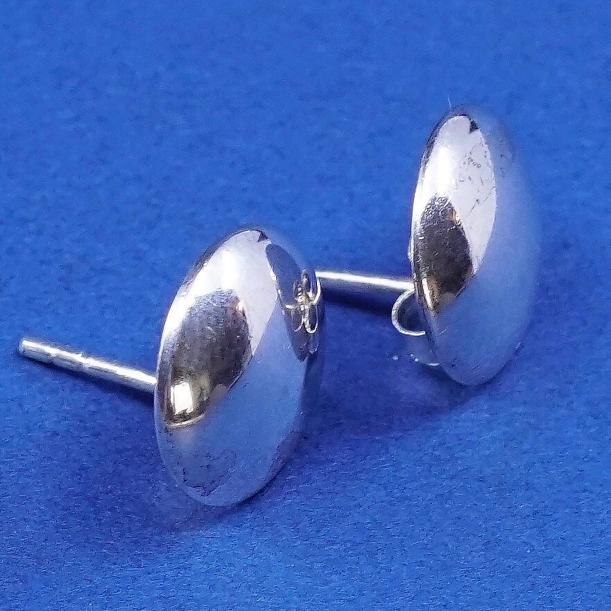 vtg Sterling silver handmade earrings, 925 button studs, Stamped 925