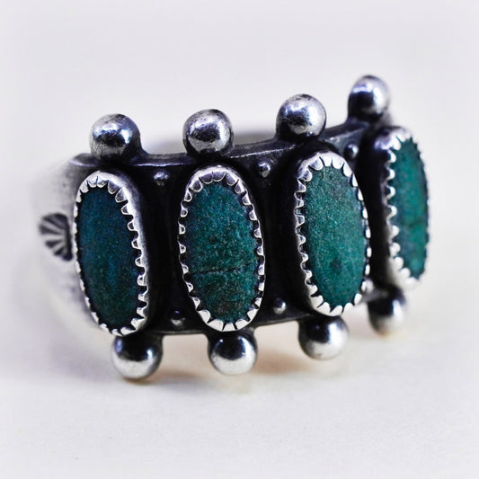 Size 5, vtg sterling silver Native American 925 band ring oval turquoise beads