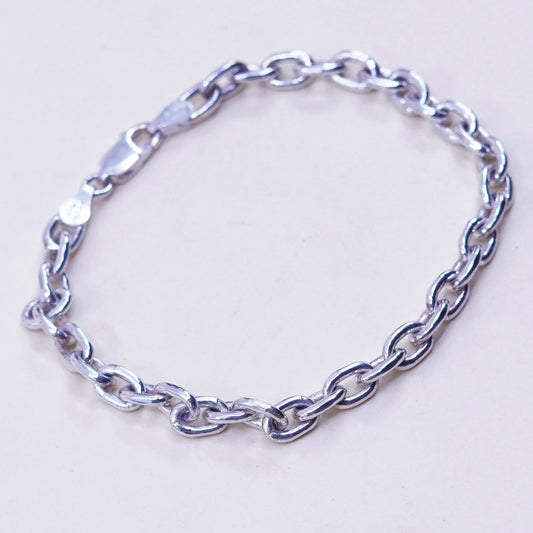 7.25”, 5mm, Vintage sterling silver handmade bracelet, 925 oval link chain