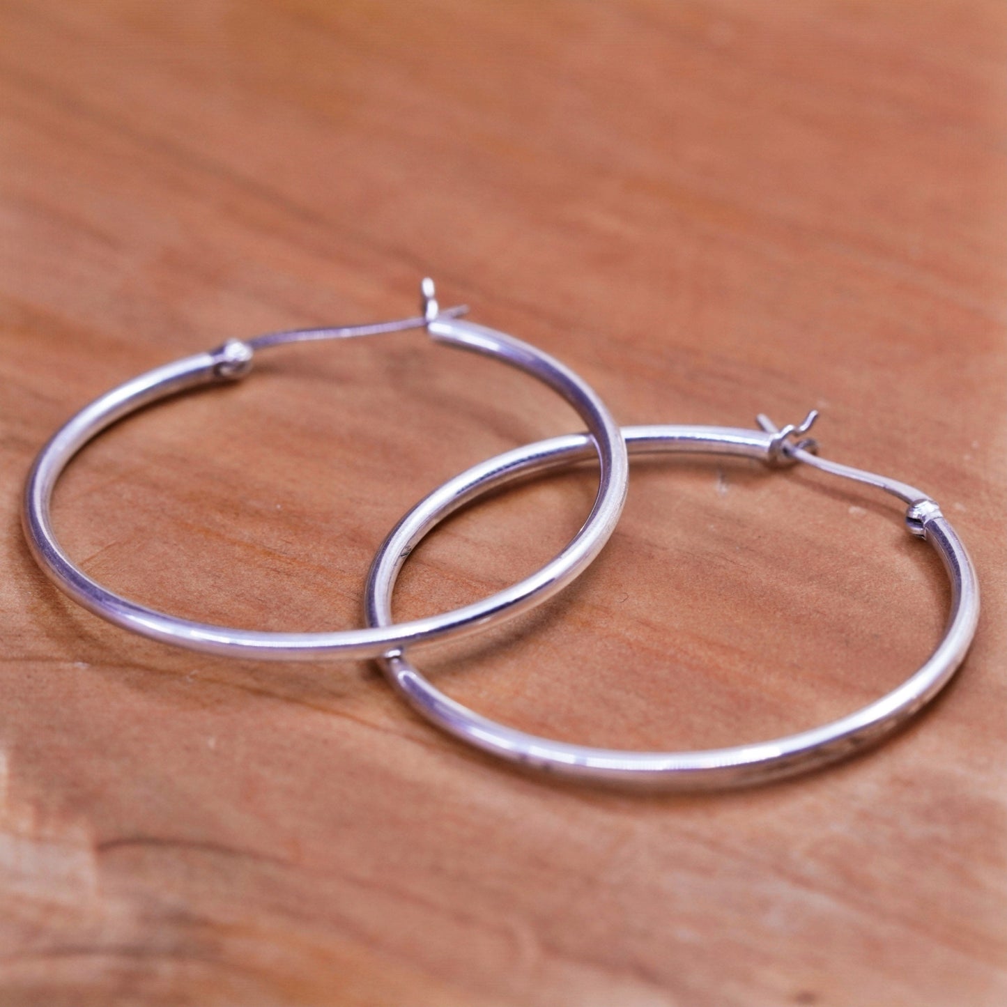 1.75”, vintage Sterling silver handmade earrings, 925 silver hoops