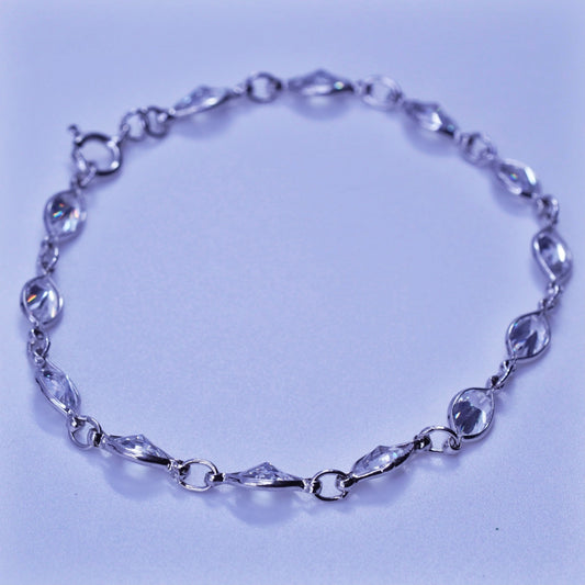 7”, Vintage Italy Sterling 925 silver bracelet chain with Cz inlay
