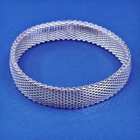 7.5”, vintage GC Sterling silver handmade wide bracelet, 925 unique mesh chain