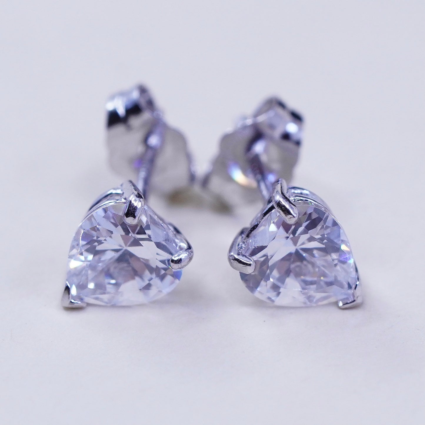 Vintage sterling silver heart cz studs, fashion minimalist earrings