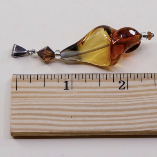 Vtg sterling silver handmade pendant, solid 925 W/ Twisted Orange Glass