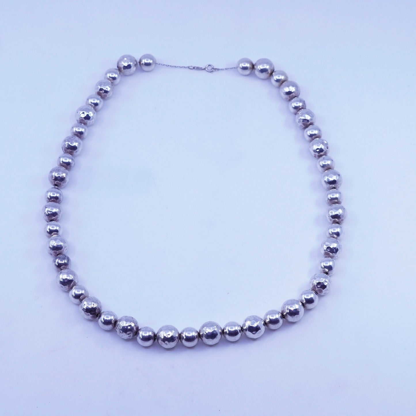 24”, vintage Sterling 925 silver handmade hammered 13-15mm bead chain necklace