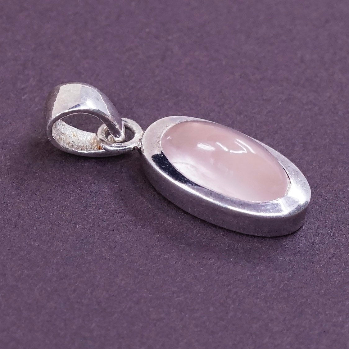 vtg sterling silver handmade pendant, 925 w/ pink quartz