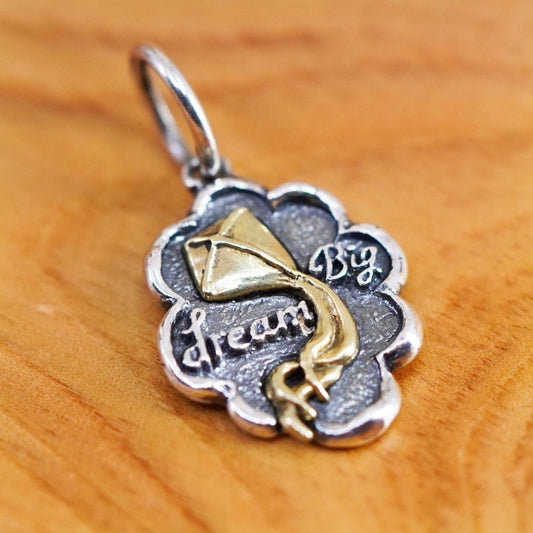 Vintage Sterling silver handmade pendant, 925 charm engraved “dream big”