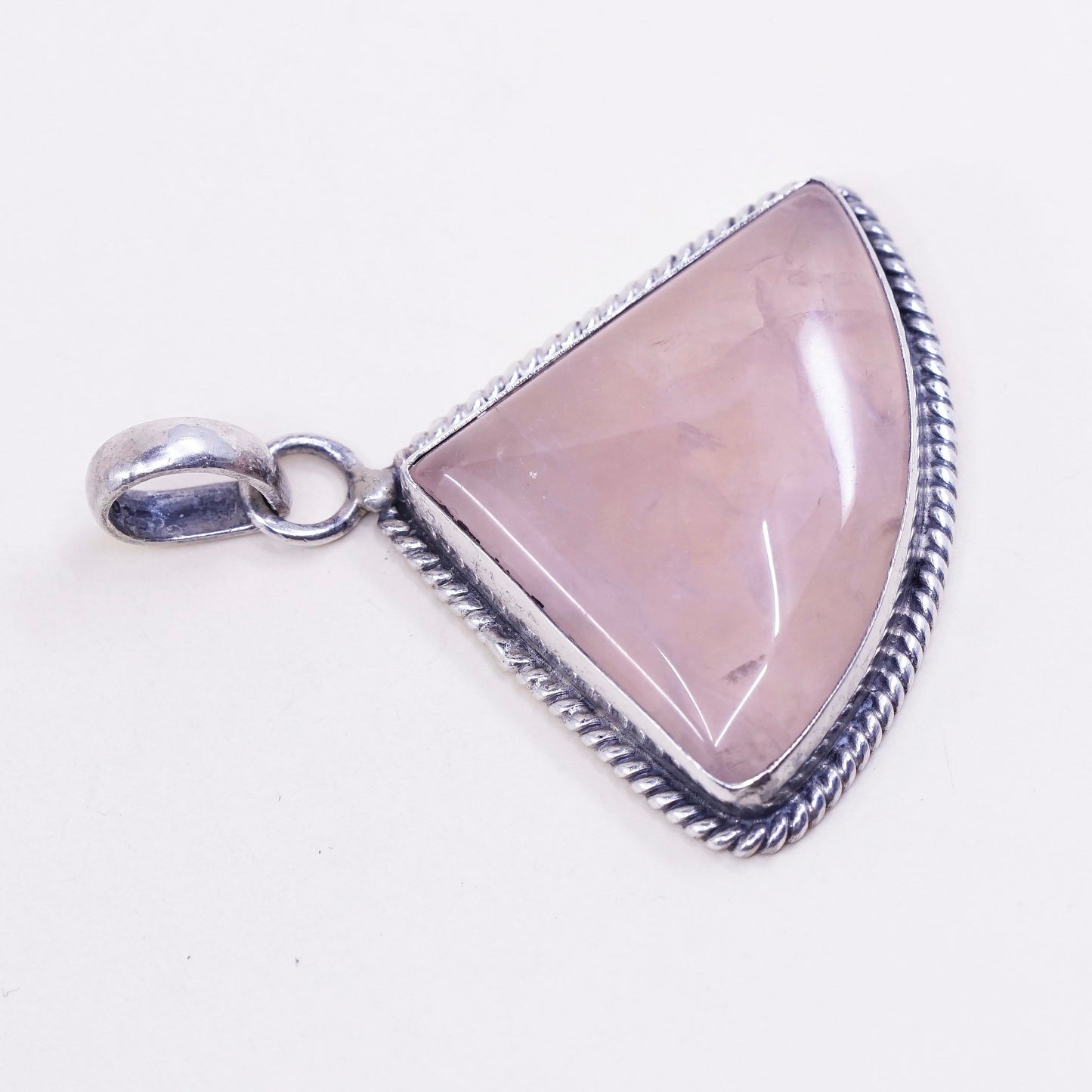 vtg handmade sterling silver charm, 925 silver pink quartz heart pendant