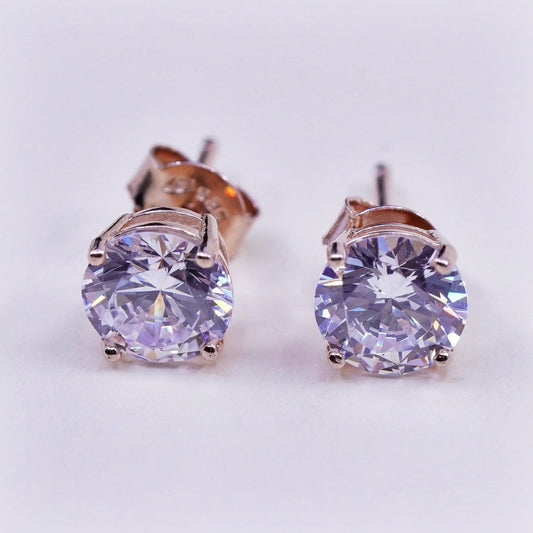 5mm, Vintage rose gold over sterling 925 silver cz studs, minimalist earrings