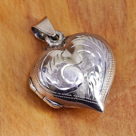 Vintage Sterling silver handmade pendant, textured 925 heart photo locket