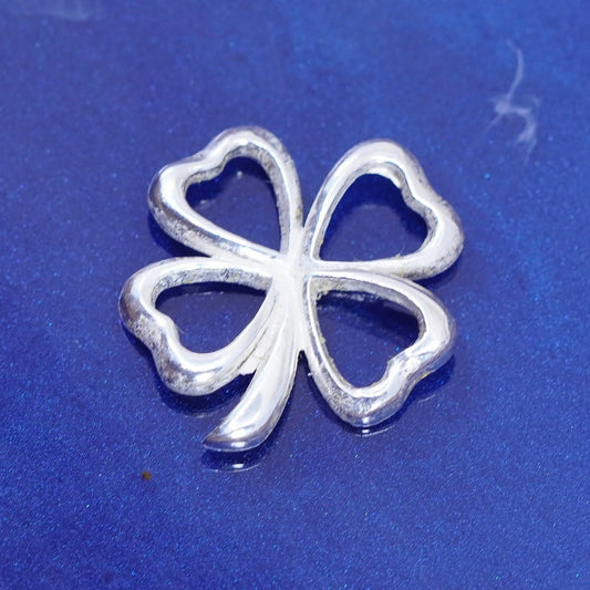 Vintage Sterling 925 silver handmade four leaves lucky clover pendant charm