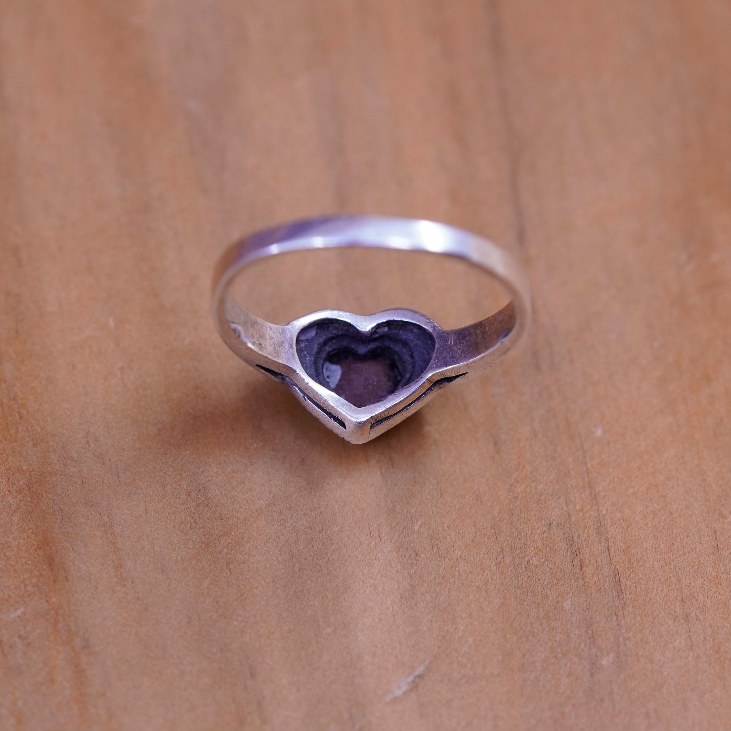 Size 6.25, Sterling 925 silver handmade ring with heart amethyst and marcasite