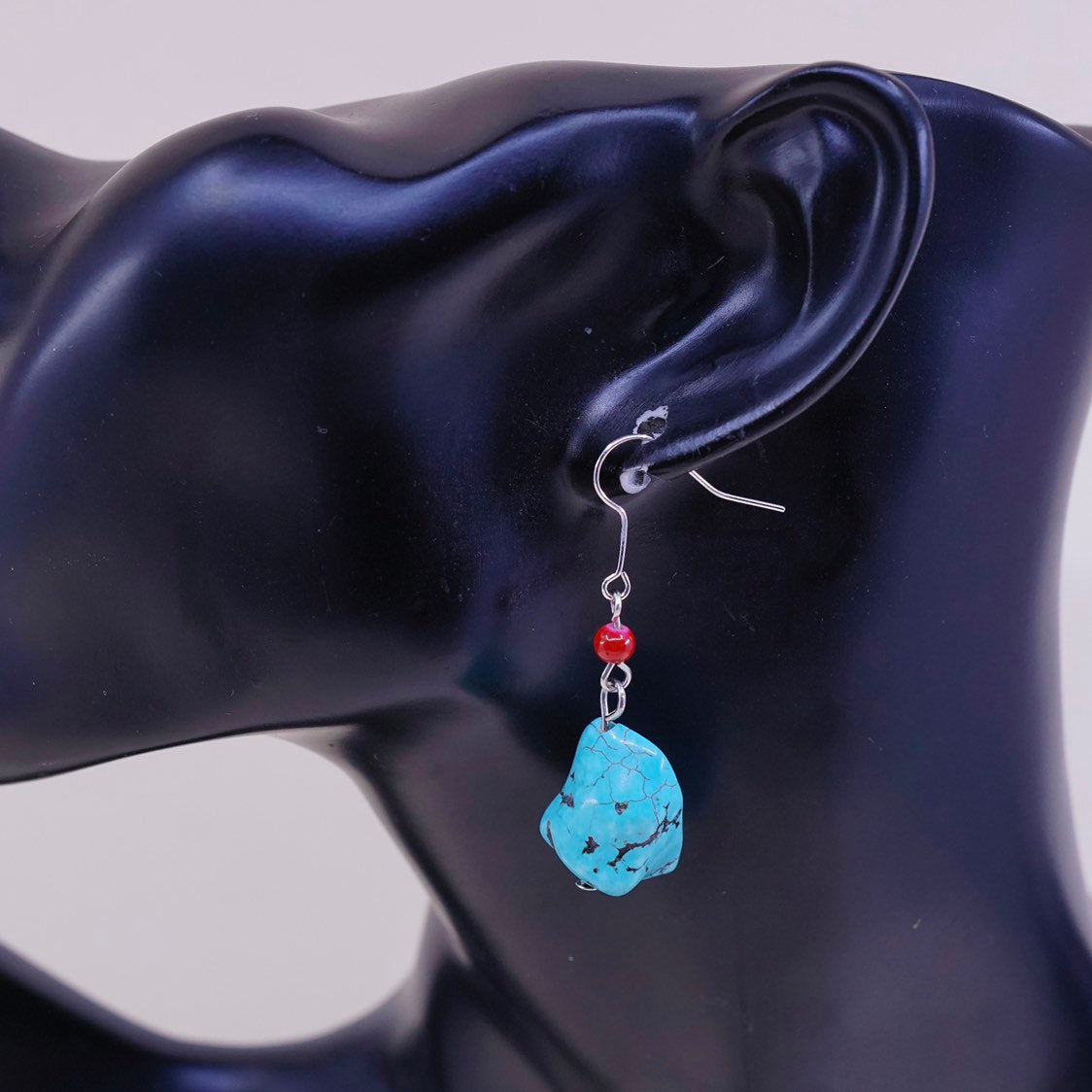 vtg sterling silver handmade earrings,925 w/ turquoise n coral drops