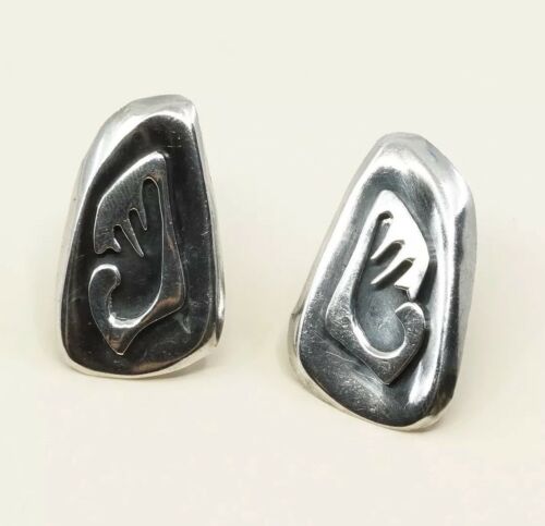 Vtg Sterling 925 Silver Handmade Screw Back Earrings Embossed Wings