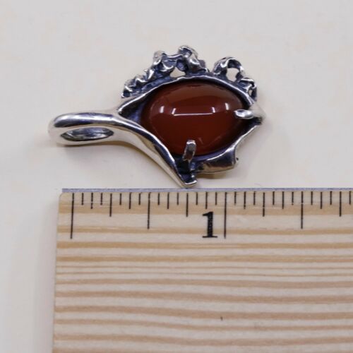 Vtg Sterling Silver Handmade Pendant 925 w/ Carnelian, stamped 925 SHM