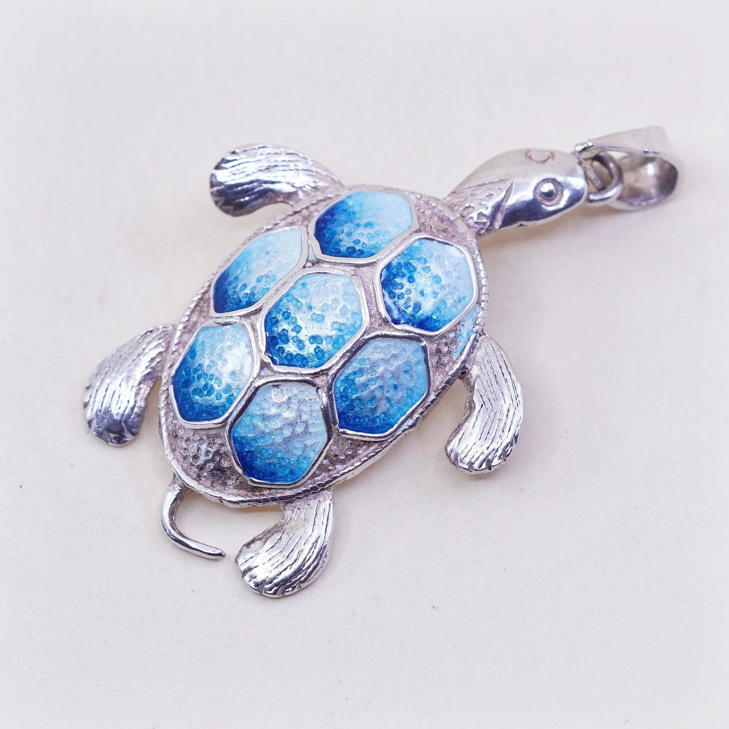 Vintage Sterling silver handmade pendant, 925 sea turtle pendant with enamel