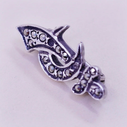 Vintage sterling silver handmade brooch, 925 dagger with marcasite