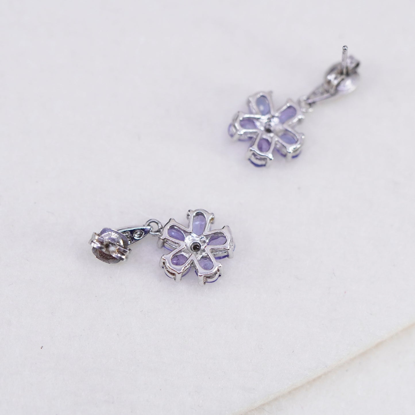 Vintage Sterling 925 silver flower earrings with amethyst