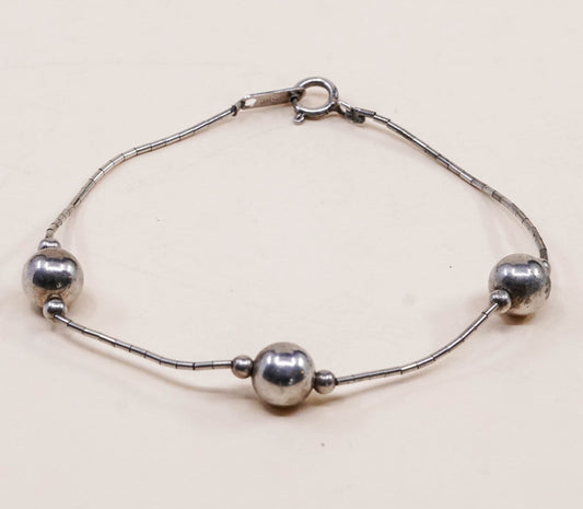 7.5", 1mm, VTG sterling silver snake bracelet, 925 chain with beads