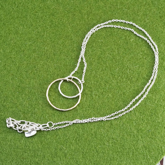 16”+2”, sterling silver necklace, 925 silver circle chain double circle pendant