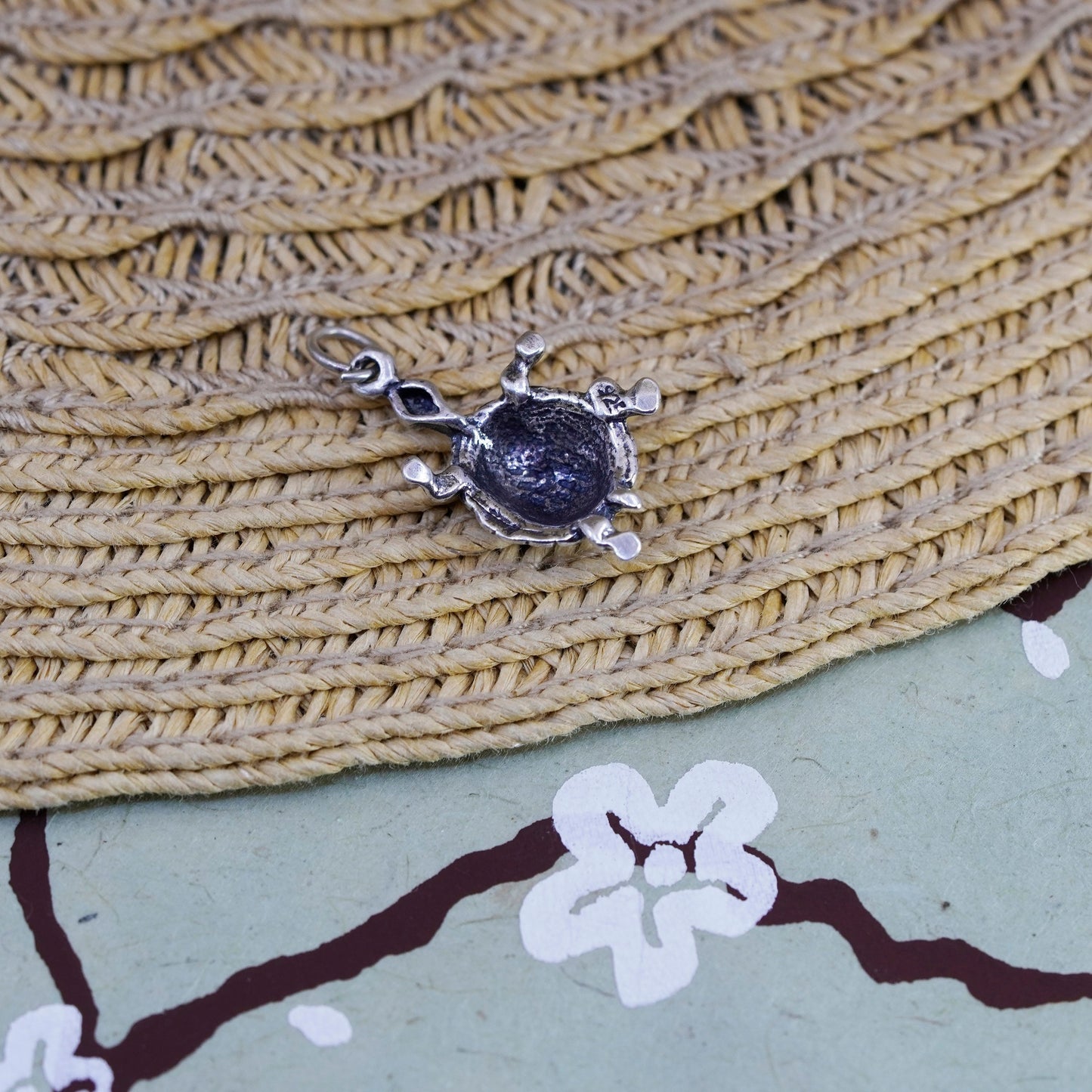 Vintage Sterling silver handmade pendant, 925 turtle charm