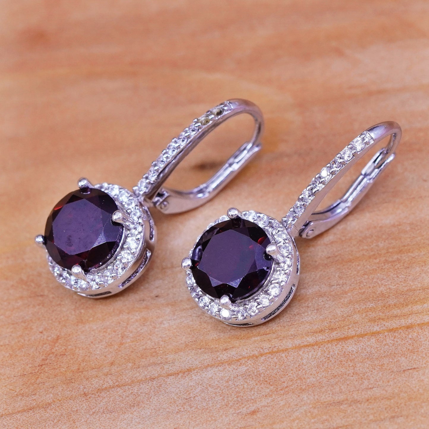 Sterling 925 silver handmade earrings, fashion with ruby and Cz around dangles