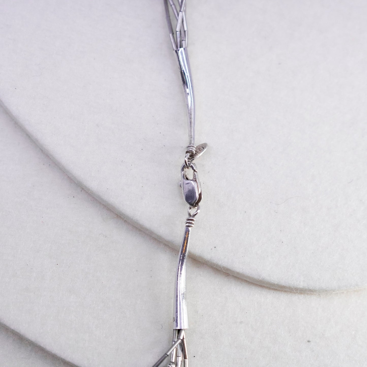 18”, Native American Sterling 925 multi strands liquid silver necklace obsidian