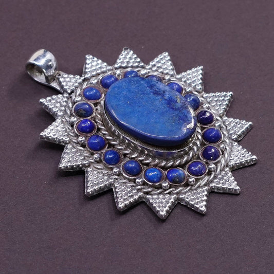 vtg handmade Pendant, Sterling silver 925 lapis lazuli pendant w/ beads