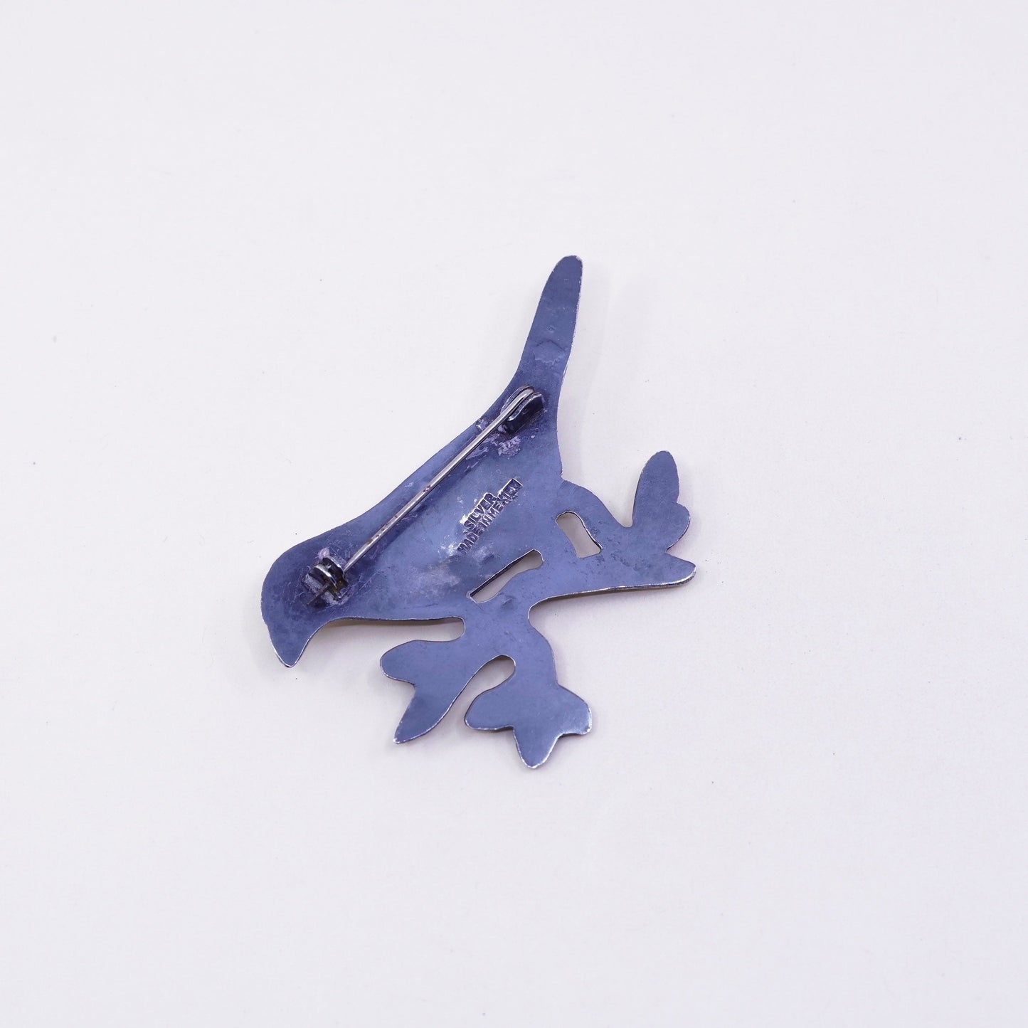 Vintage Mexico sterling silver handmade brooch, huge 925 bird pin