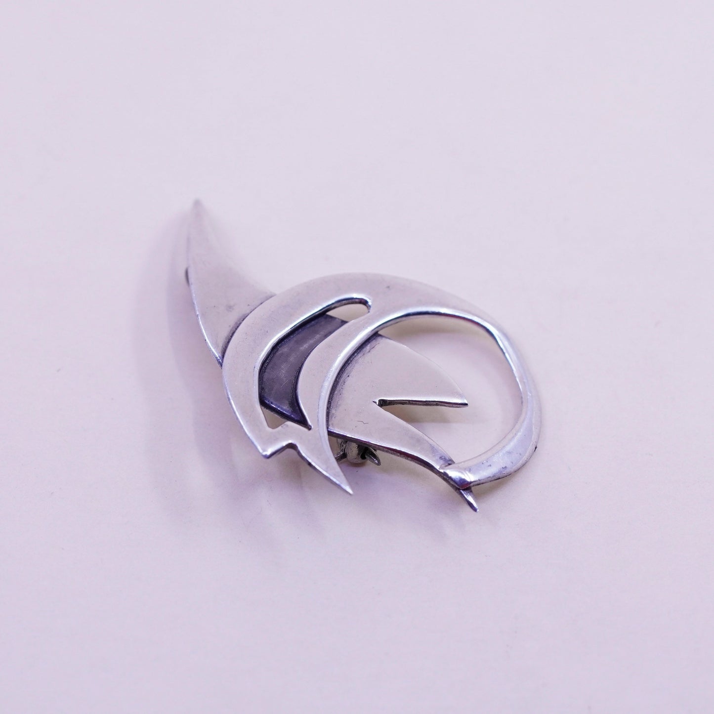 Vintage sterling 925 silver handmade dolphin pin brooch
