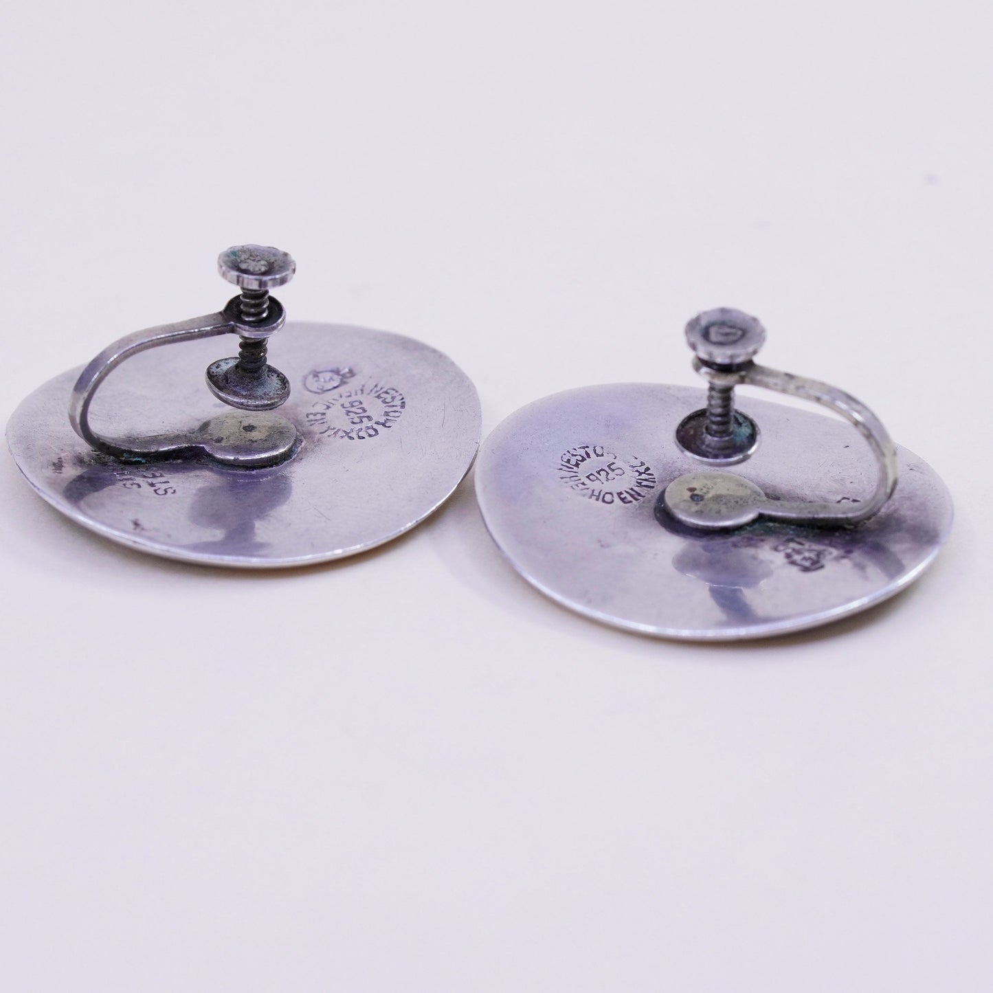hecho en taxco triple tone sterling 925 silver screw back earrings with lapis