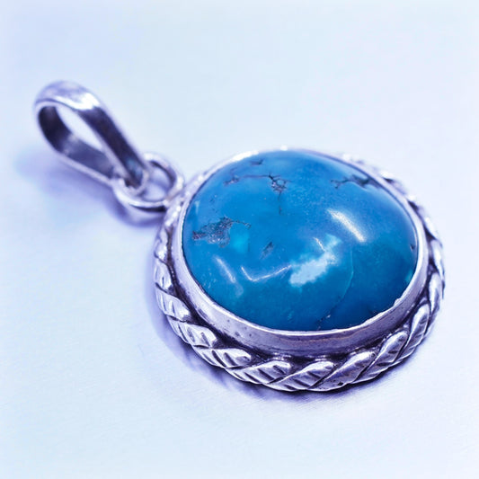 antique southwestern sterling 925 silver round pendant with turquoise and cable