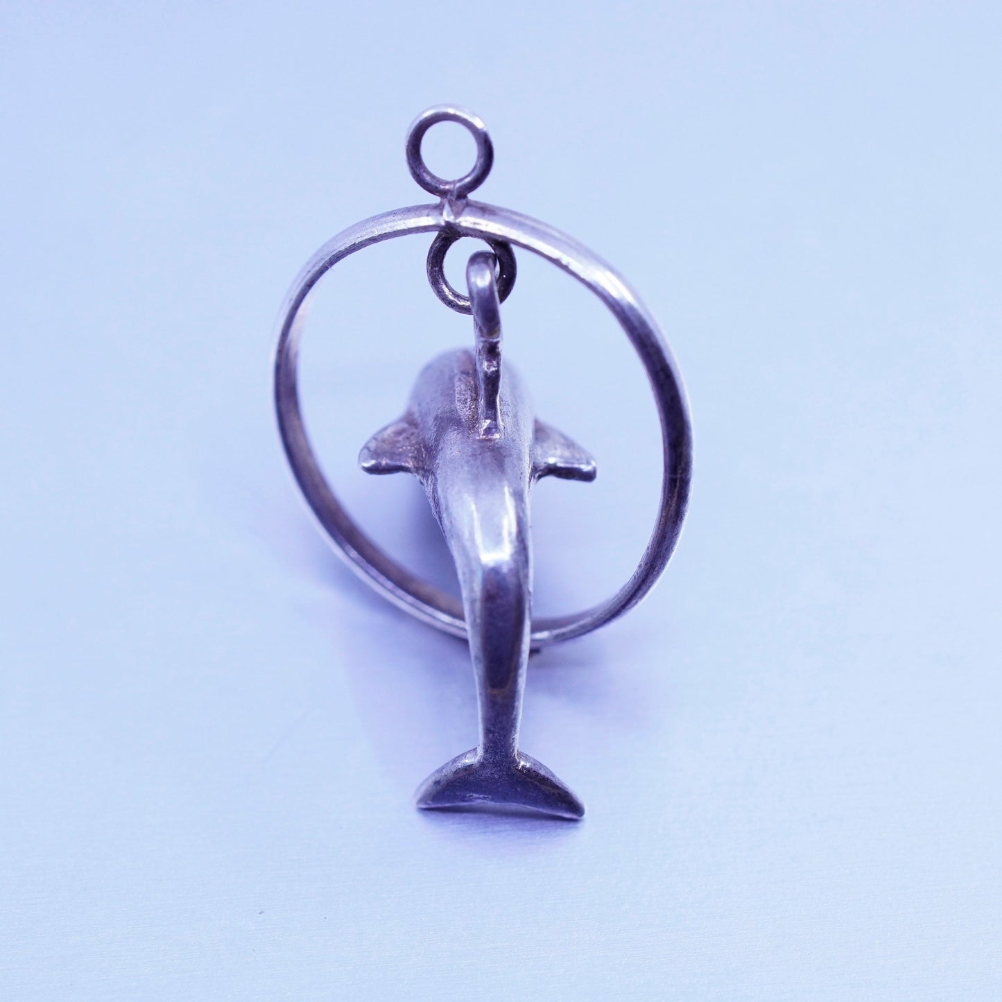 Antique Sterling silver handmade simple 925 dolphin charm pendant