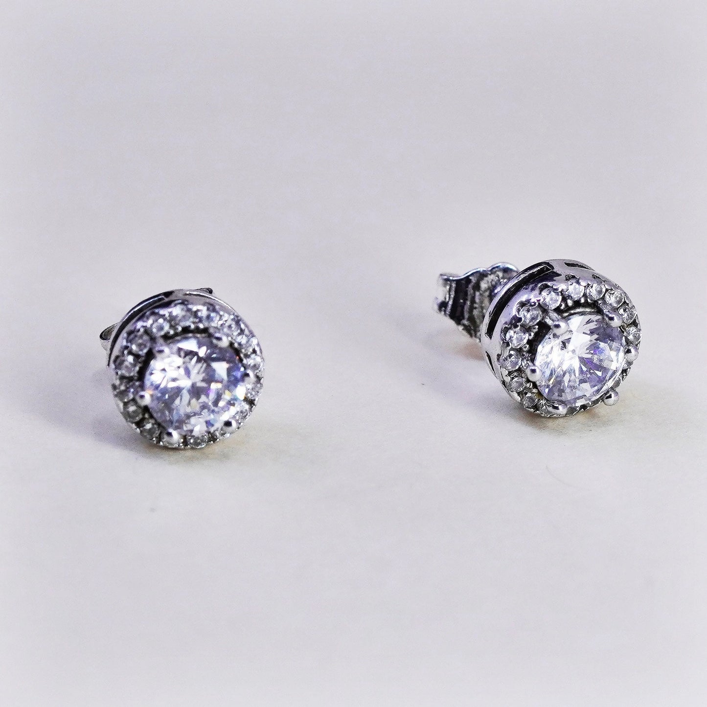 8mm, Vintage sterling silver genuine cz studs, fashion minimalist earrings